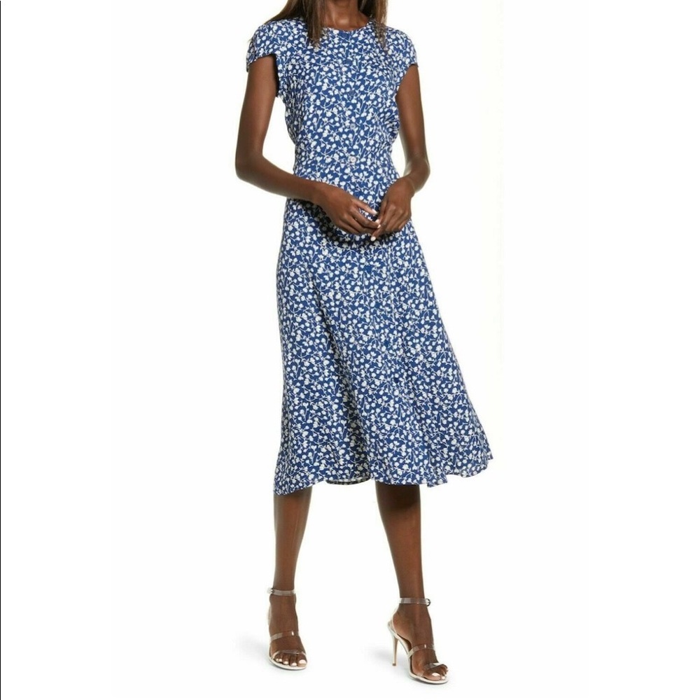 Reformation Bebe Blue Floral Fauna Front Midi Dress